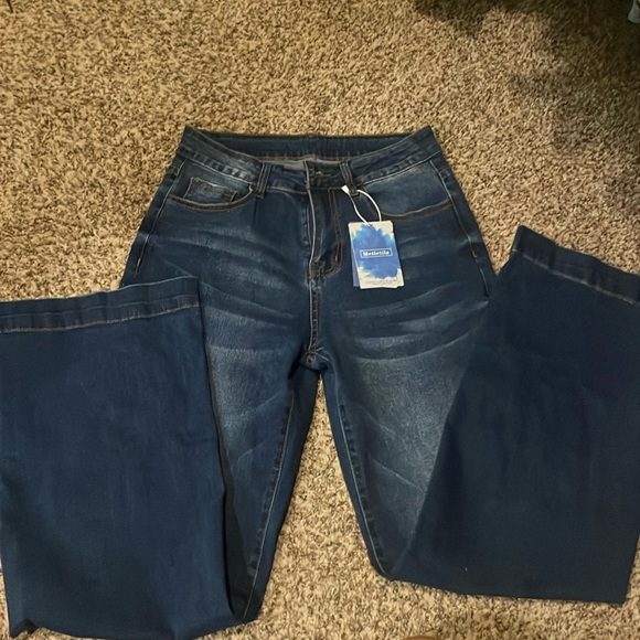 Wide Leg Jeans for Women Mid-Rise Stretchy - Picture 1 of 4